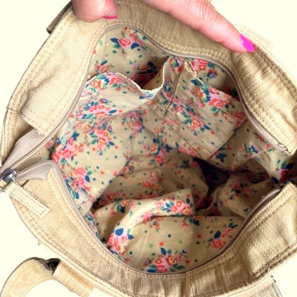 Levi's Tan Denim Shoulder Bag, Purse, Tote, Festival, Boho, Cottagecore, Hippie - Picture 10 of 13
